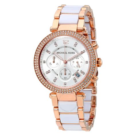 michael kors parker women's watch with white leather band